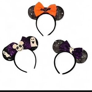 Disney Mickey Minnie Halloween Headbands Ears Purple Orange Black White Set of 3